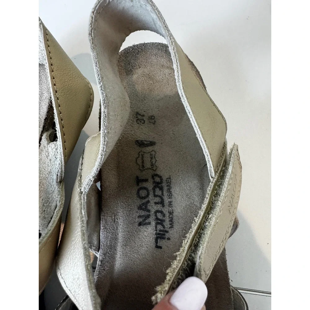 Naot Krista Sandals Women 37 6.5 6 Leather Rhinestone Platform Wedge Slingback